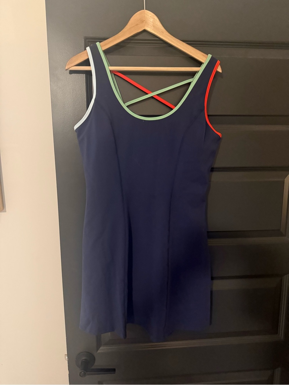 Beach Riot Navy One-Shoulder Dress with Mint and Coral Trim